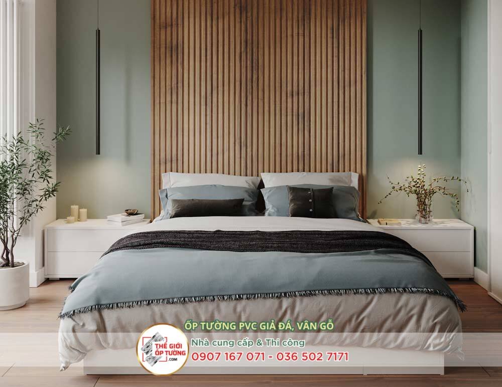 Các mẫu vách ốp tường vân gỗ vân đá decor phòng ngủ đẹp nhất: