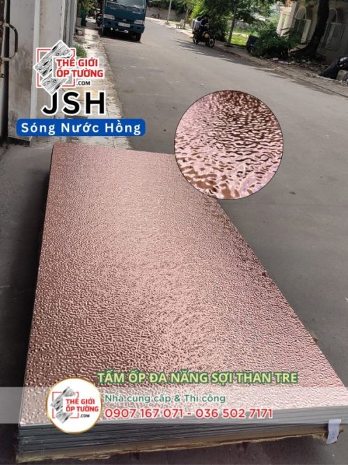 Tấm ốp tường than tre sóng nước hồng JSH