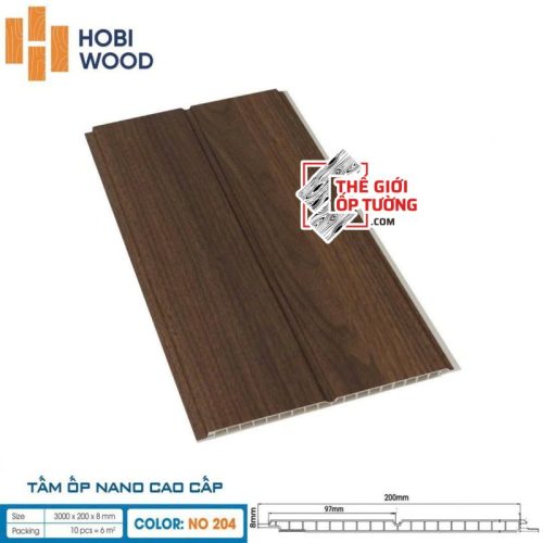 Tấm ốp tường nano vân gỗ cao cấp HOBI Wood 3000x200x8mm