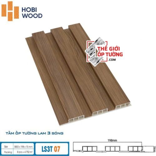 Lam Sóng Ốp Tường HOBI Wood - Lam 3 sóng thấp vân gỗ