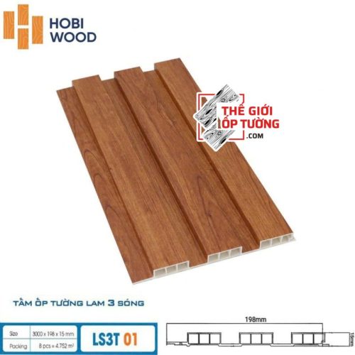 Lam Sóng Ốp Tường HOBI Wood - Lam 3 sóng thấp vân gỗ