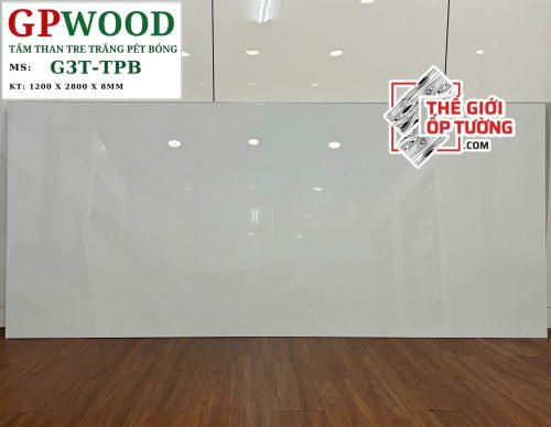 Tấm ốp tường than tre 8mm GPWood trắng pét bóng TPB