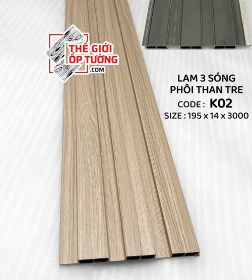 Lam Sóng Ốp Tường Phôi Than Tre Trang trí hiện đại – Chất liệu tự nhiên – Bền đẹp vượt trội Lam sóng ốp tường phôi than tre được làm từ bột than tre ép nhiệt với nhựa nguyên sinh, nổi bật với khả năng chống ẩm, chống mối mọt, ít cong vênh và bền màu theo thời gian. Thiết kế sóng nổi hiện đại, phủ vân gỗ sắc nét, tạo chiều sâu và điểm nhấn sang trọng cho tường vách.