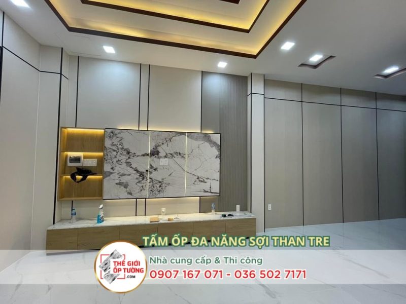 10 Cách Phối Lam Sóng và Tấm Ốp Vân Đá Decor Phòng Khách Hiện Đại