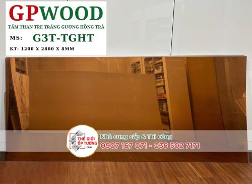 Tấm ốp tường than tre 8mm GPWood tráng gương hồng trà