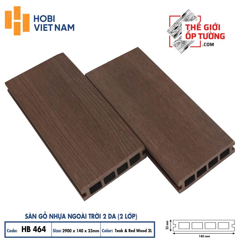 Sàn gỗ nhựa ngoài trời 2 da cao cấp HOBI - tấm lỗ chữ nhật