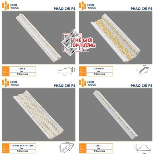 Phào chỉ PS trang trí tường trần HOBI Vietnam - trắng phối vàng