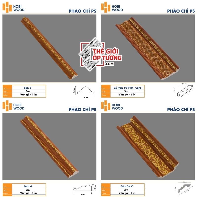 Phào chỉ PS trang trí tường trần HOBI Vietnam - vân gỗ phối vàng Phào chỉ PS trang trí tường trần HOBI Vietnam - vân gỗ phối vàng