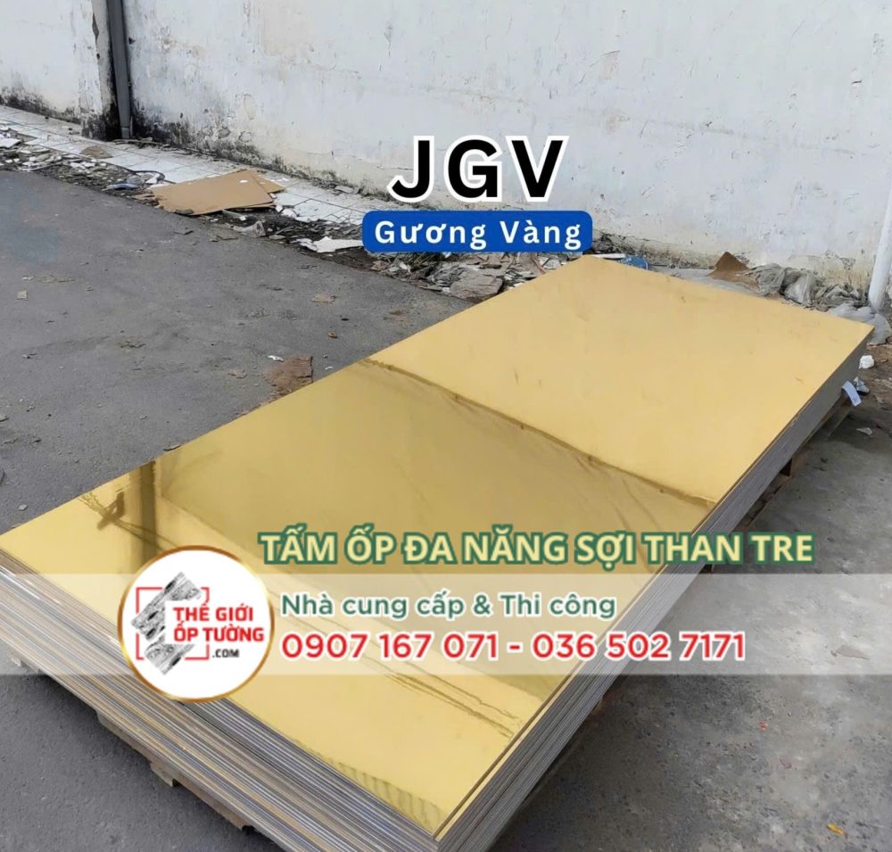 Tấm ốp tường than tre gương vàng JGV