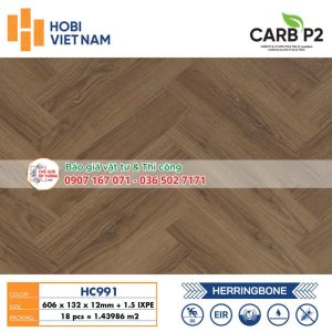 Sàn Gỗ Xương Cá CARB P2 HOBI 12mm tiêu chuẩn xanh 991