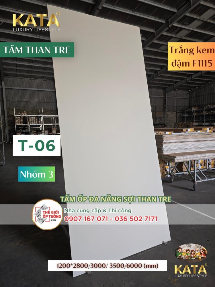 Ốp tường than tre KATA trắng kem đậm 06