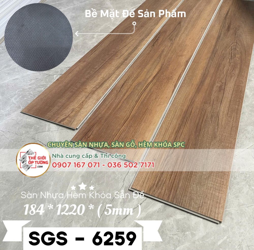 Sàn Nhựa Vân Gỗ Hèm Khóa Sẵn Đế SGS 5mm 6259