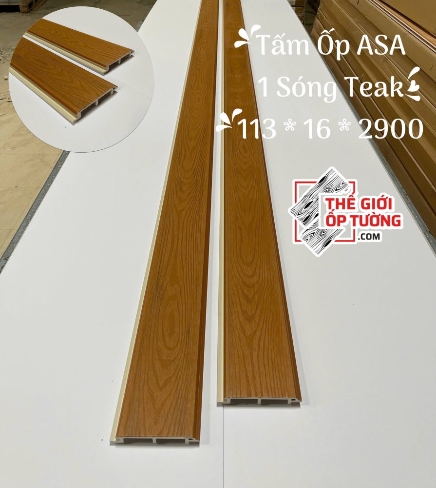 Ốp Gỗ Nhựa Composite Ngoài Trời ASA Lam 1 sóng TEAK
