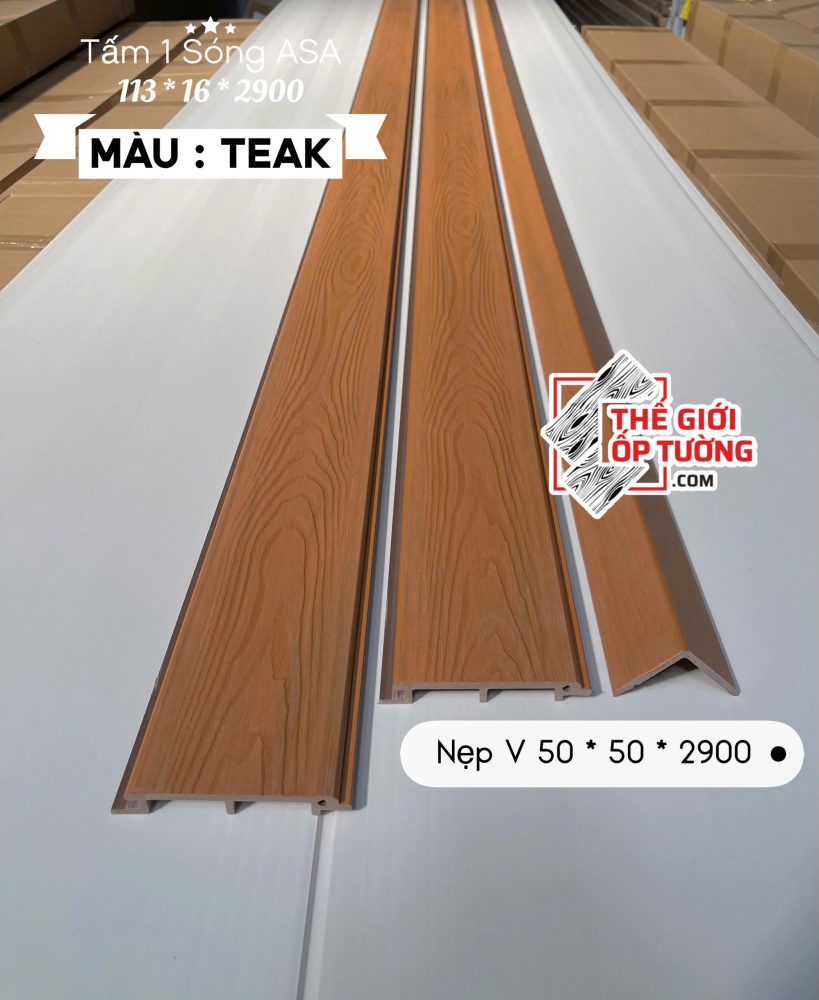 Ốp Gỗ Nhựa Composite Ngoài Trời ASA Lam 1 sóng TEAK