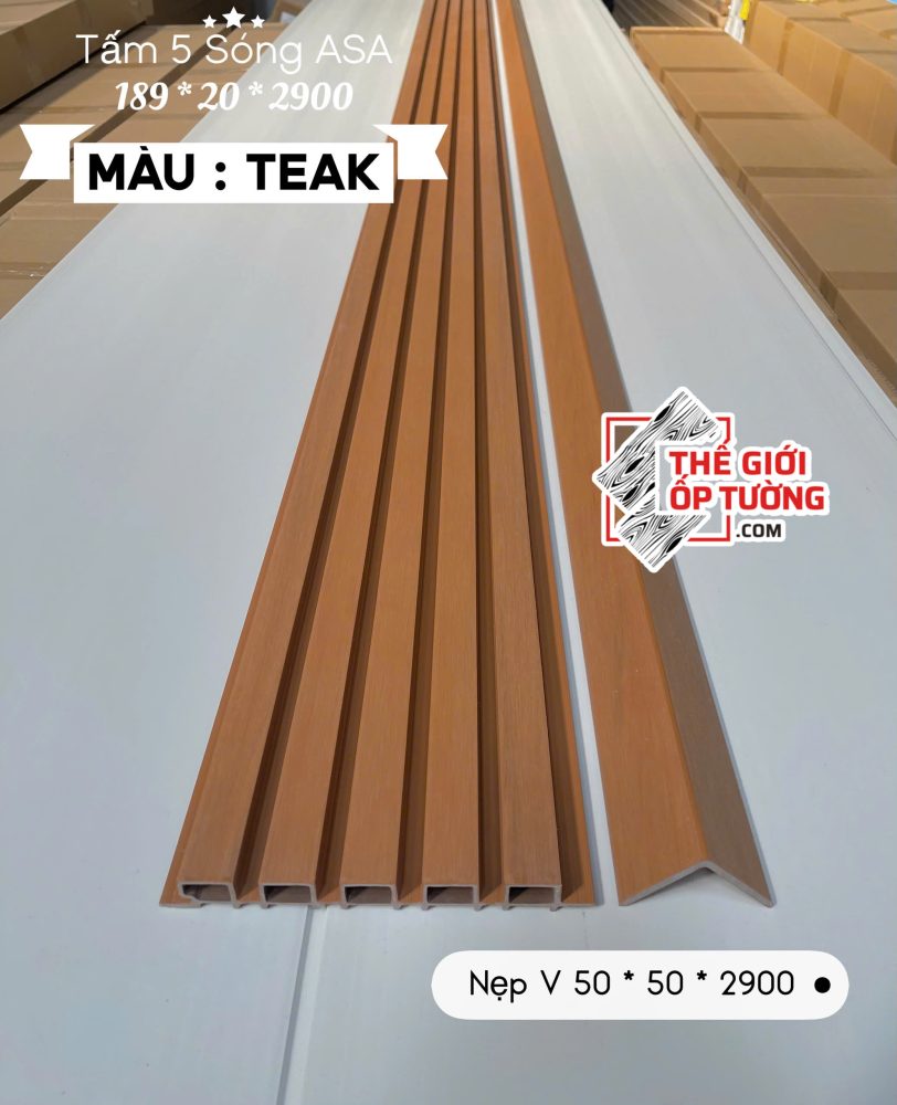 Ốp Gỗ Nhựa Composite Ngoài Trời ASA Lam 5 sóng TEAK